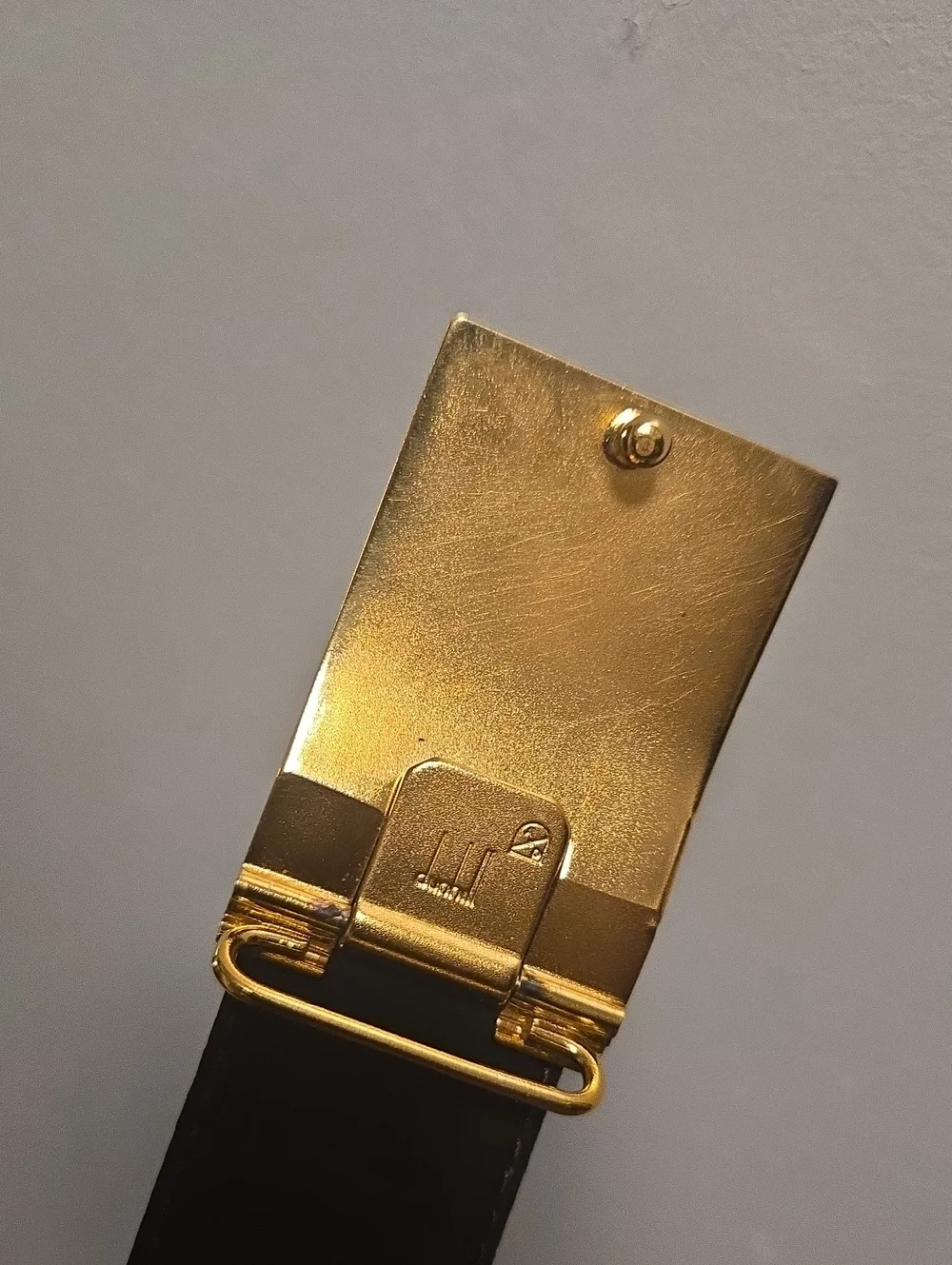 Dunhill Black Leather Belt with Gold Tone Geometric Buckle
